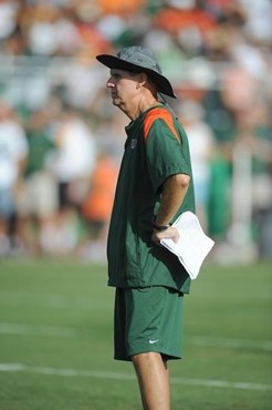 University of Miami Hurricanes Coach John Lovett at Greentree practice fields training for the upcoming 2010 season. The practice was open for Season...