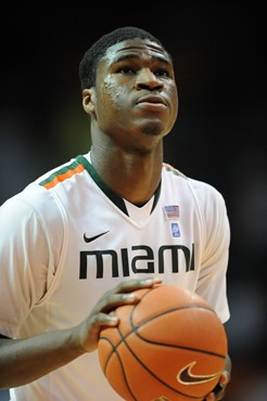 University of Miami Hurricanes forward, Adrian Thomas #30 and the Canes play host to the Stetson University Hatters at the BankUnited Center on...