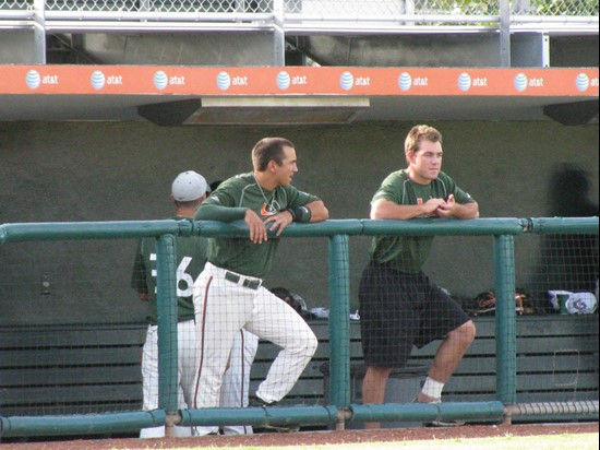 Scott Lawson (L) and Eric Erickson (R) at the Orange-Green World Series on Monday.