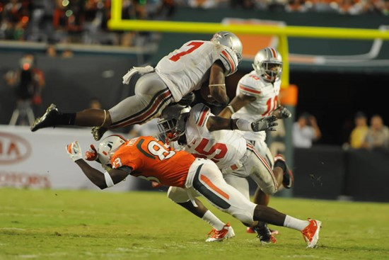 2011 Miami Hurricanes Football vs Ohio State Huge Tackle by Kendal Thompkins