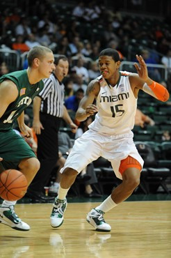 University of Miami Hurricanes guard, Rion Brown #15, plays host to the Stetson University Hatters at the BankUnited Center on December 12, 2010. The...