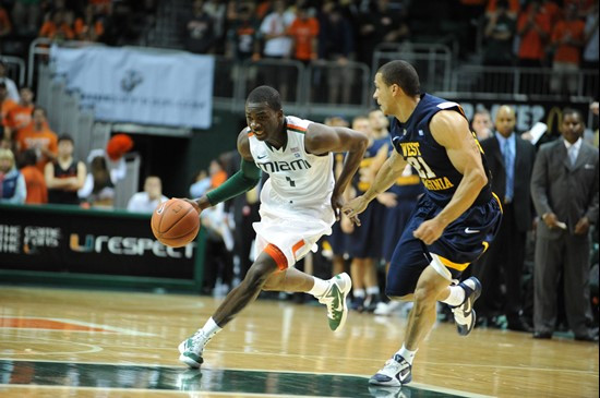University of Miami Hurricanes guard,, Durand Scott, #1, plays host to 2010 NCAA Final Four participant West Virginia at the BankUnited Center on...