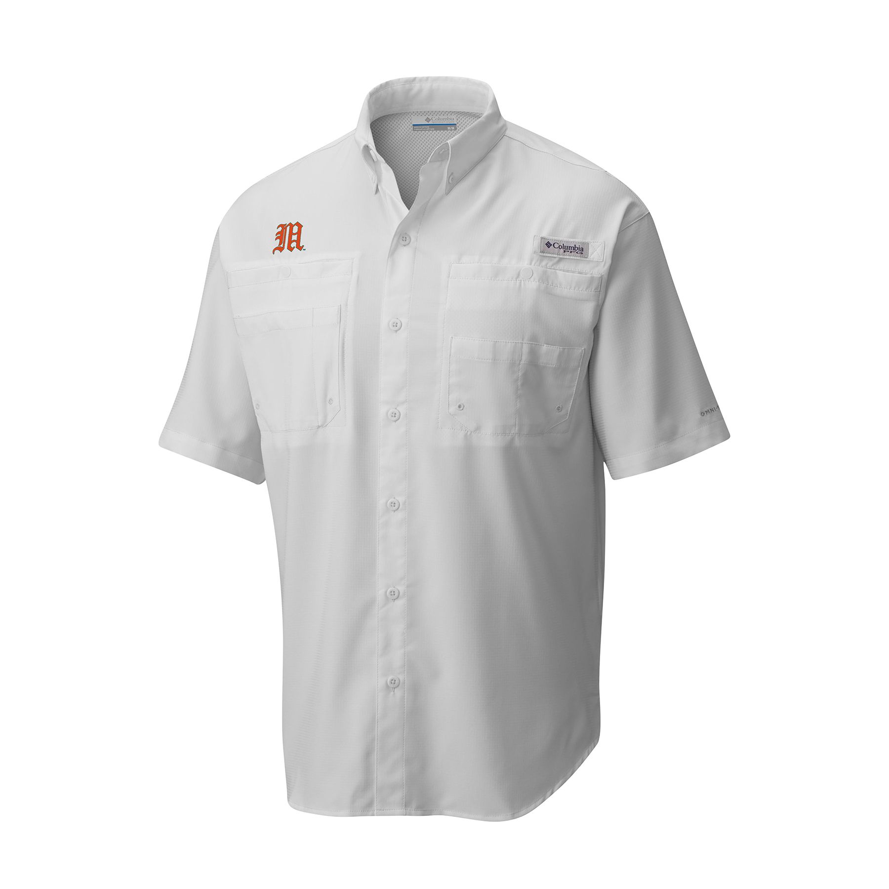 Columbia Miami Hurricane Baseball Tamiami Button Up White Woven Shirt