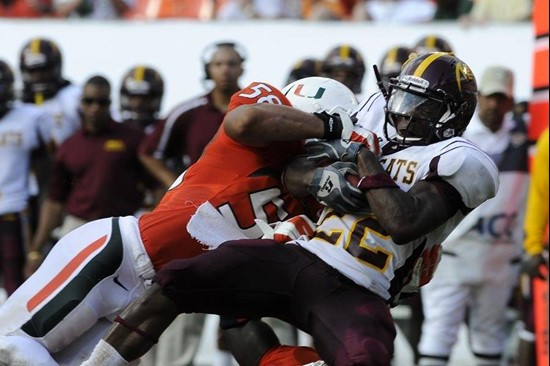 Jordan Futch delivers a big hit

2011 Miami Hurricanes Football vs Bethune-Cookman