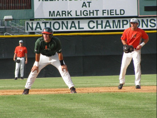 David Villasuso (R) and Michael Broad (R) at the Orange-Green World Series on Monday.