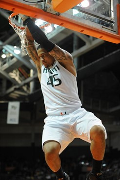 University of Miami Hurricanes forward-center, Julian Gamble #45, plays host to the Duke Blue Devils at the BankUnited Center on February 13, 2011. ...