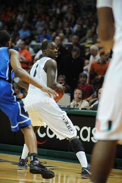 University of Miami Hurricanes guard, Durand Scott, #1, plays host to the Duke Blue Devils at the BankUnited Center on February 13, 2011. Photo by...
