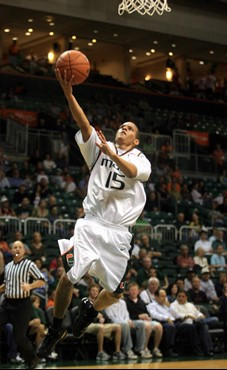 Miami's Denis Clemente drives in for a layup against Wake Forest during the first half of a college basketball game Saturday, Jan. 6, 2007, in Coral...