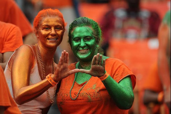 University of Miami Hurricane fans show their team spirit in a game against the Deamon Deacons of Wake Forest at Dolphin Stadium on October 25, 2008. ...