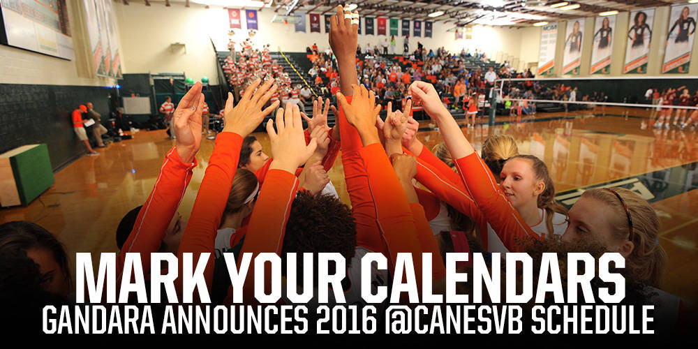 Gandara Announces 2016 @CanesVB Schedule