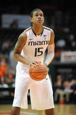 University of Miami Hurricanes guard, Rion Brown #15 and the Canes play host to the Virginia Cavaliers at the BankUnited Center on February 5, 2011. ...