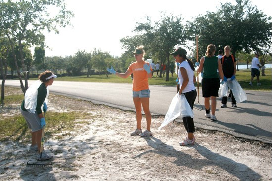 UM Staff, Coaches & Student Athletes volunteer at Amelia Earhart Park Community Service Project.