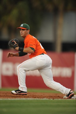 University of Miami First Baseman Rony Rodriguez #21 plays in a game against Illinois State at Alex Rodriguez Park on March 8, 2011.  Photos by Steven...