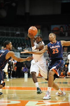 University of Miami Hurricanes guard, Malcolm Grant #3 and the Canes play host to the Virginia Cavaliers at the BankUnited Center on February 5, 2011....