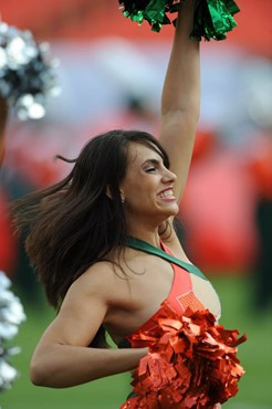 University of Miami Hurricane cheerleaders lead the fans to cheer for the Canes in a game against the Deamon Deacons of Wake Forest at Dolphin Stadium...