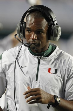 Miami head coach Randy Shannon looks on during the first half of an NCAA college football game against Florida A&M, Thursday, Sept. 2, 2010, in...
