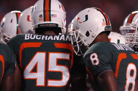 University of Miami Hurricanes defensive back Ramon Buchanan #45 plays in a game against the North Carolina Tar Heels at Sun Life Stadium on October...