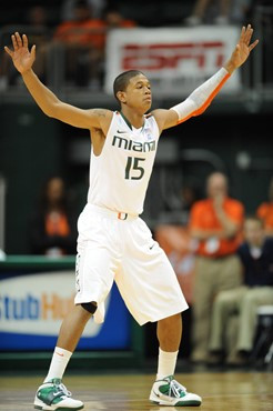 University of Miami Hurricanes guard, Rion Brown #15 and the Canes play host to the Virginia Cavaliers at the BankUnited Center on February 5, 2011. ...