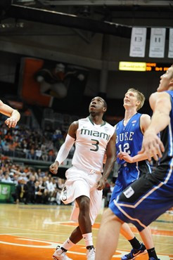University of Miami Hurricanes guard, Malcolm Grant #3, and the Canes play host to the Duke Blue Devils at the BankUnited Center on February 13, 2011....