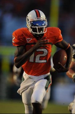 University of Miami Hurricanes quarterback Jacory Harris #12 plays in a game against Charleston Southern University in the Canes inaugural game at...