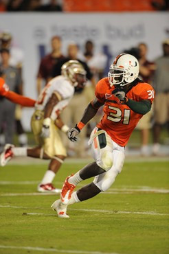 University of Miami Hurricanes linebacker Sean Spence #31 plays in a game against the Florida State Seminoles at Sun Life Stadium on October 9, 2010. ...
