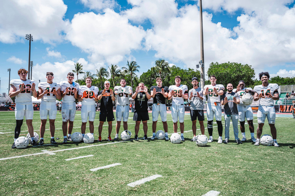 Mike Viti and Miami's tight ends at spring practice