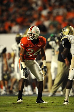 University of Miami Hurricanes defensive back Chavez Grant #24 had 1 solo tackle against Charleston Southern University in the Canes inaugural game at...