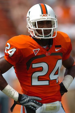 University of Miami defensive back Chavez Grant #24 in a game against Marshall University at the Orange Bowl on September 1, 2007. The Hurricanes...
