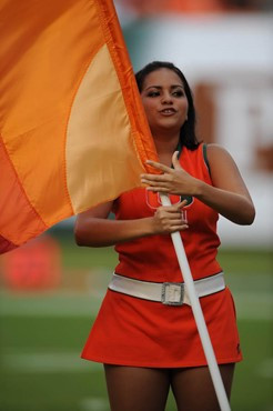 The University of Miami Band of the Hour entertains the crowd at Dolphin Sadium during half-time.