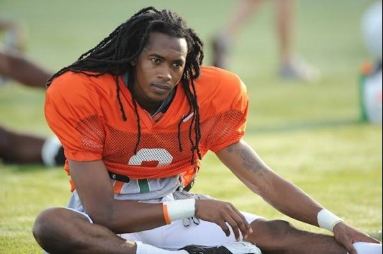 University of Miami Hurricanes players Travis Benjamin #3 at Greentree practice fields training for the upcoming 2010 season. The practice was open...