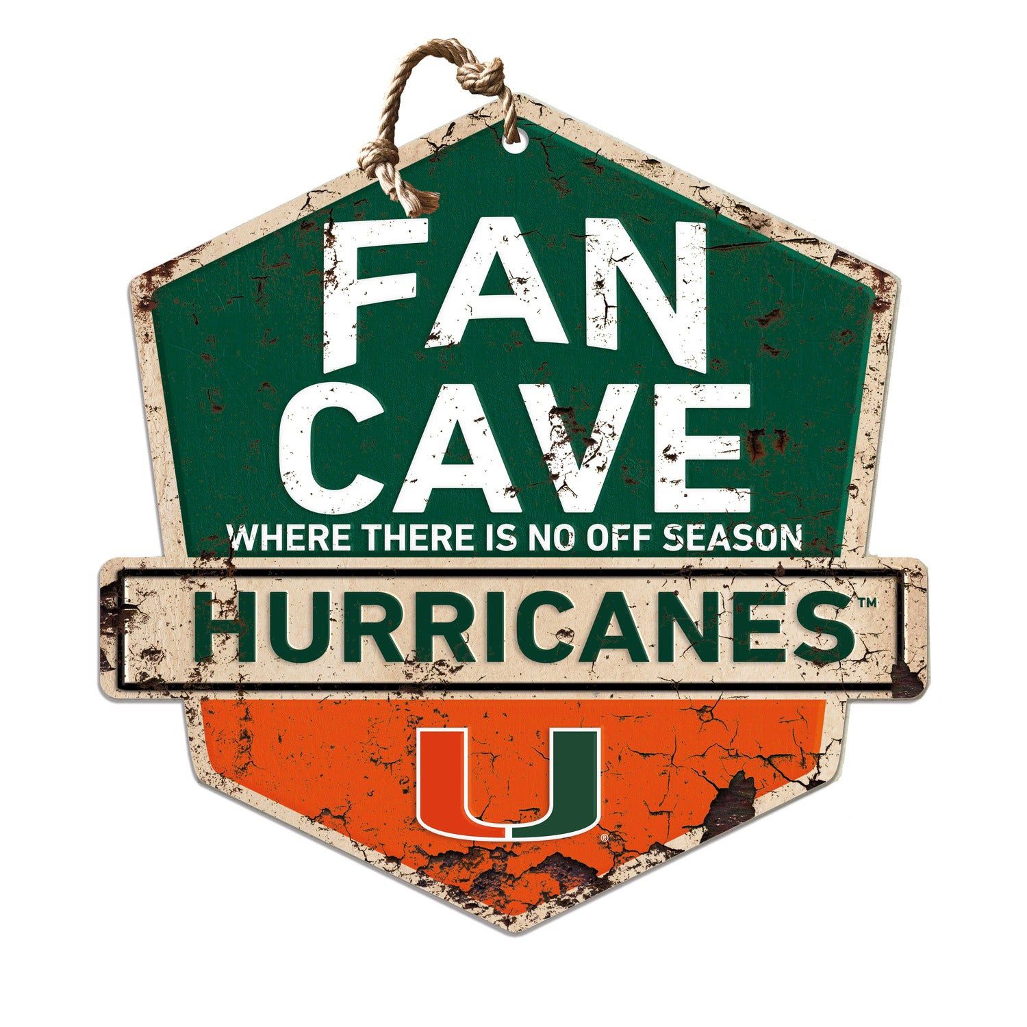 University of Miami Rustic Badge Miami Fan Cave Sign 20x20 Indoor/Outdoor Sign