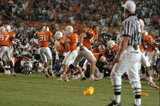 University of Miami Hurricanes and the Florida International University Golden Panthers in a midfield bench clearing brawl between the two teams at...