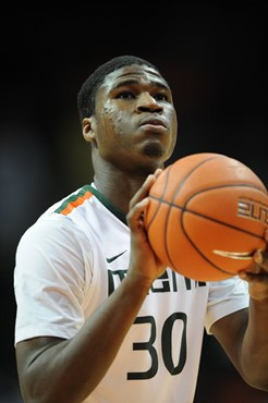University of Miami Hurricanes forward, Adrian Thomas #30 and the Canes play host to the Stetson University Hatters at the BankUnited Center on...