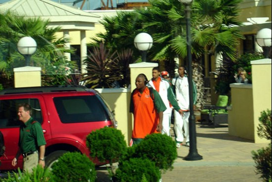 The Hurricanes head towards the team bus before opening the Charleston Classic vs. Tulane.