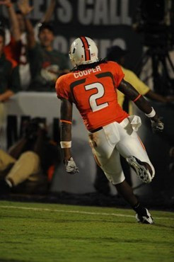 University of Miami Hurricanes running back Graig Cooper #2 plays in a game against Charleston Southern University in the Canes inaugural game at...