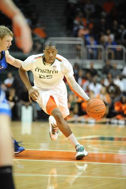 University of Miami Hurricanes guard, Garrius Adams #25, and the Canes play host to the Duke Blue Devils at the BankUnited Center on February 13,...