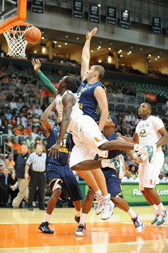 University of Miami Hurricanes guard,, Durand Scott, #1, plays host to 2010 NCAA Final Four participant West Virginia at the BankUnited Center on...