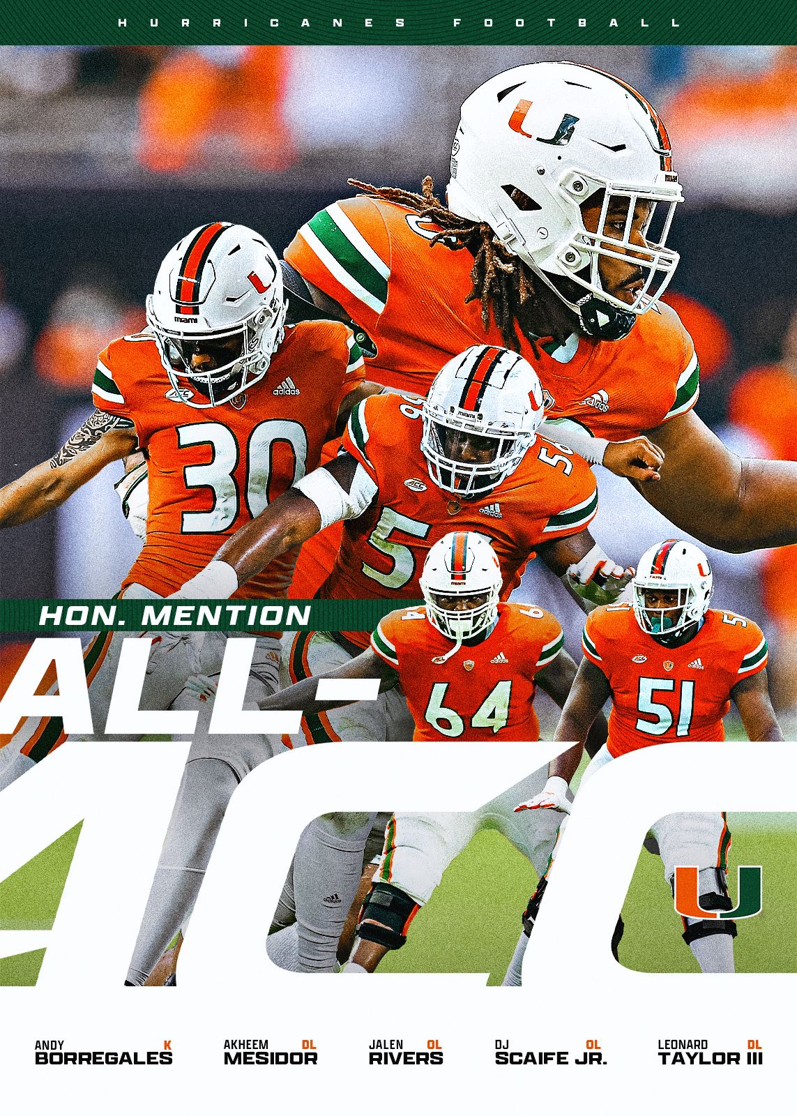 Ten Hurricanes Earn All-ACC Football Recognition – University of Miami  Athletics