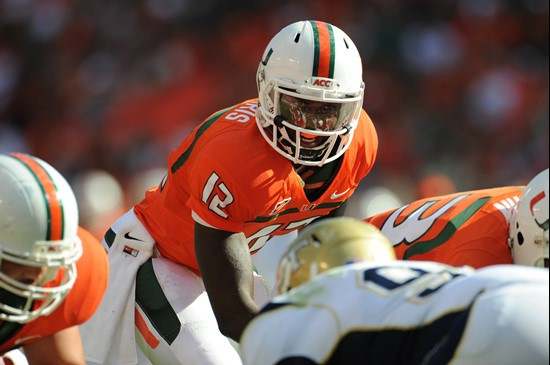 University of Miami Hurricanes quarterback Jacory Harris and the Canes take on the Duke Blue Devils at Sun Life Stadium on November 5, 2011.  Photo by...