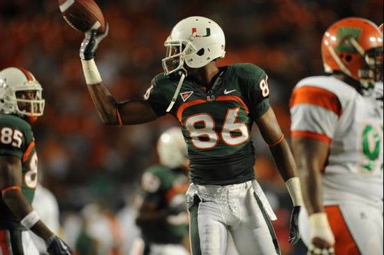 University of Miami Hurricanes wide receiver Tommy Streeter #86 plays in a game against the Florida A&M Rattlers at Land Shark Stadium on October 10,...