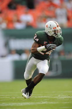 University of Miami Hurricanes defensive back Chavez Grant #24 plays in a game against the Deamon Deacons of Wake Forest at Dolphin Stadium on October...