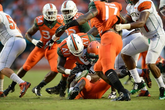 The University of Miami Hurricanes took on the Florida A&M Rattlers at Sun Life Stadium on September 6, 2014.   Photo by Steven Murphy/SPN