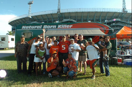 University of Miami alumni Dr. Augustus and his family have occupied the same spot on the Orange Bowl grounds for over 20 years. Photo by Steven...