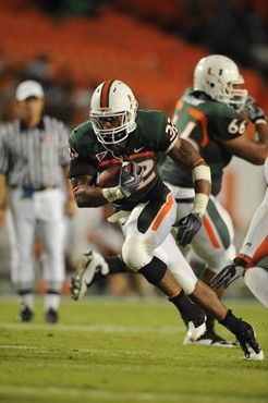 University of Miami Hurricanes running back Lee Chambers #32 plays in a game against the Florida A&M Rattlers at Land Shark Stadium on October 10,...