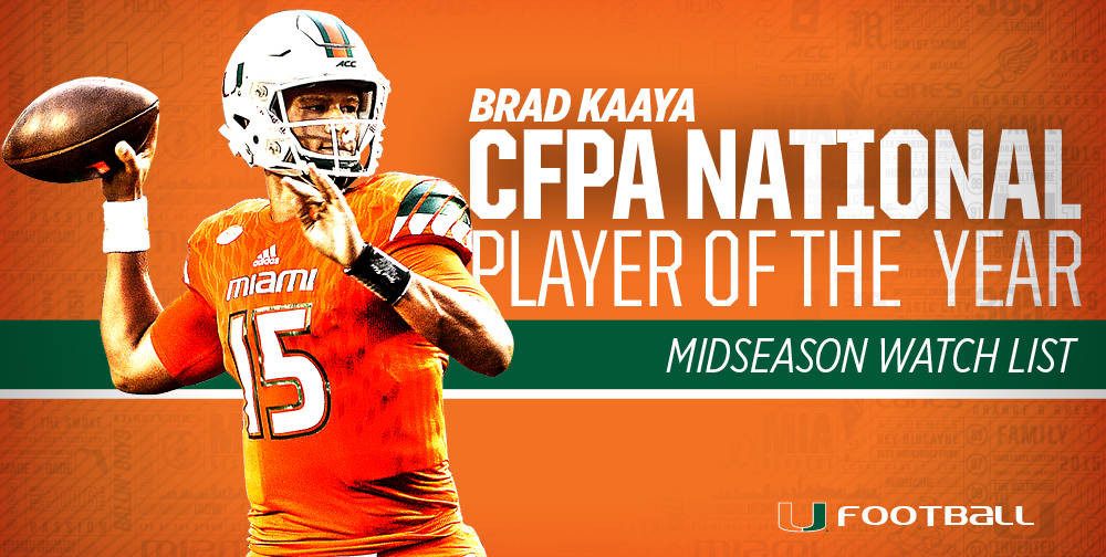 Kaaya Named to Midseason Watch List for POY