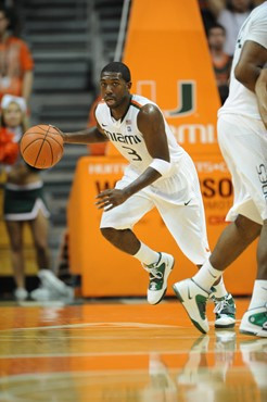 University of Miami Hurricanes guard, Malcolm Grant #3 and the Canes play host to the Virginia Cavaliers at the BankUnited Center on February 5, 2011....