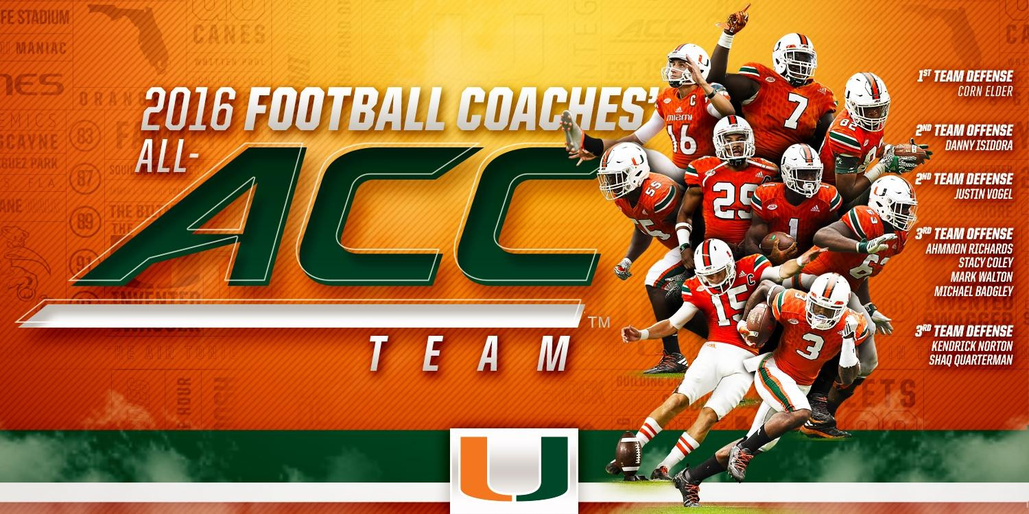 Nine Hurricanes Named to the 2016 Coaches' All-ACC Team