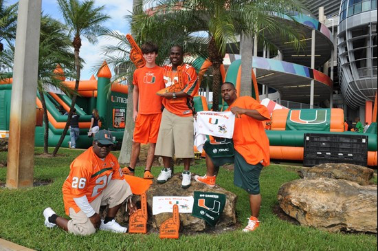 University of Miami Hurricane fans show their team spirit in a game against the Boston College Eagles at Sun Life Stadium on November 25, 2011.  Photo...