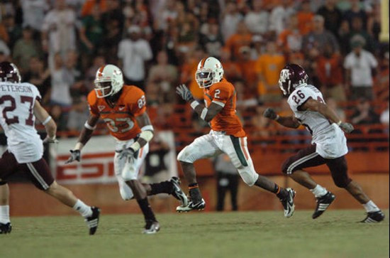 University of Miami running back Graig Cooper #2 rushes in a game against the Texas A&M Aggies at the Orange Bowl on September 20, 2007. The...