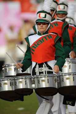 The University of Miami Band of the hour performs before a game against the Boston College Eagles at Sun Life Stadium on November 25, 2011.  Photo by...